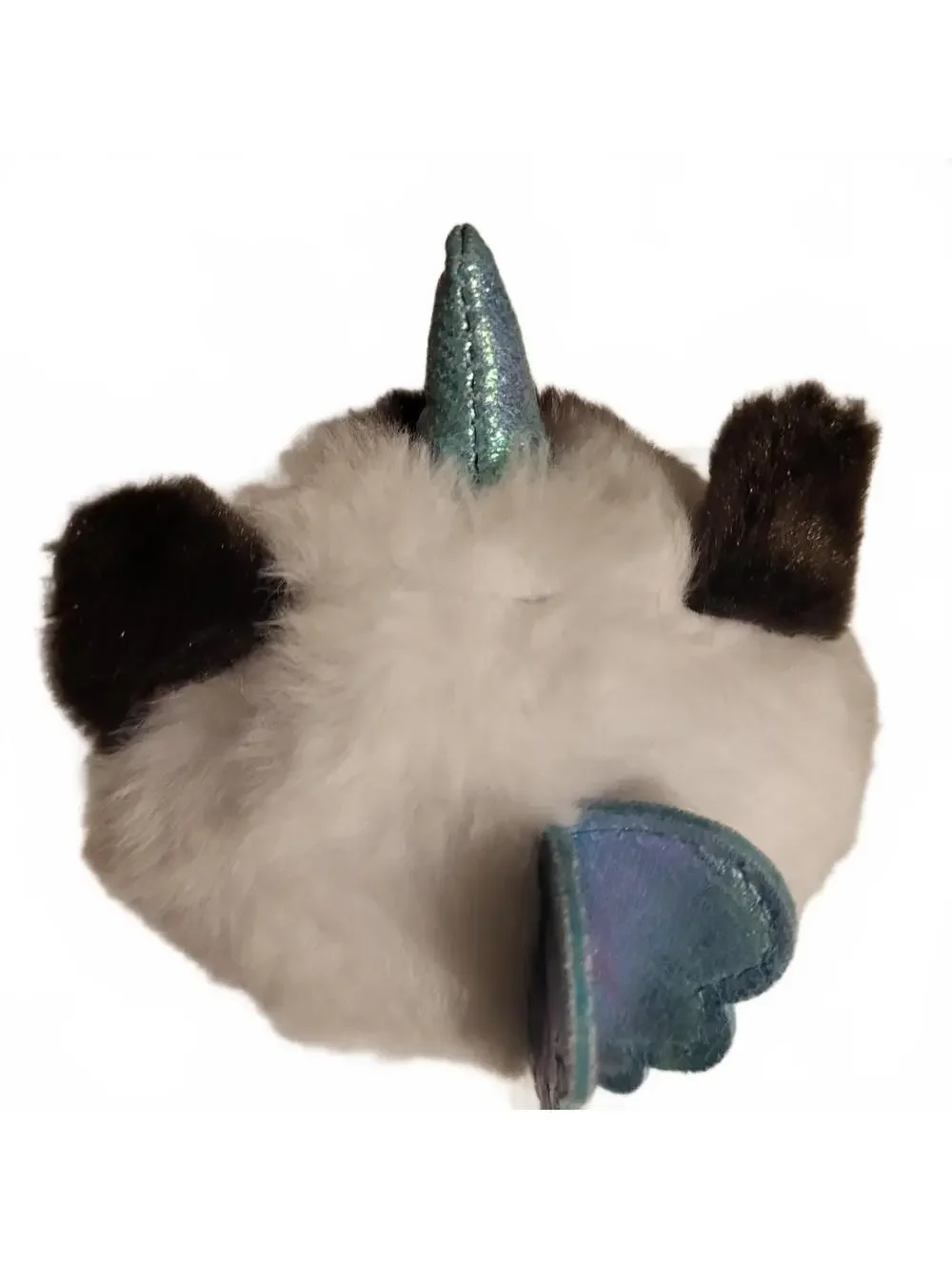 Cute Plush Unicorn Cat Stuffed Animal with Blue Heart Patch and Long Fluffy Tail